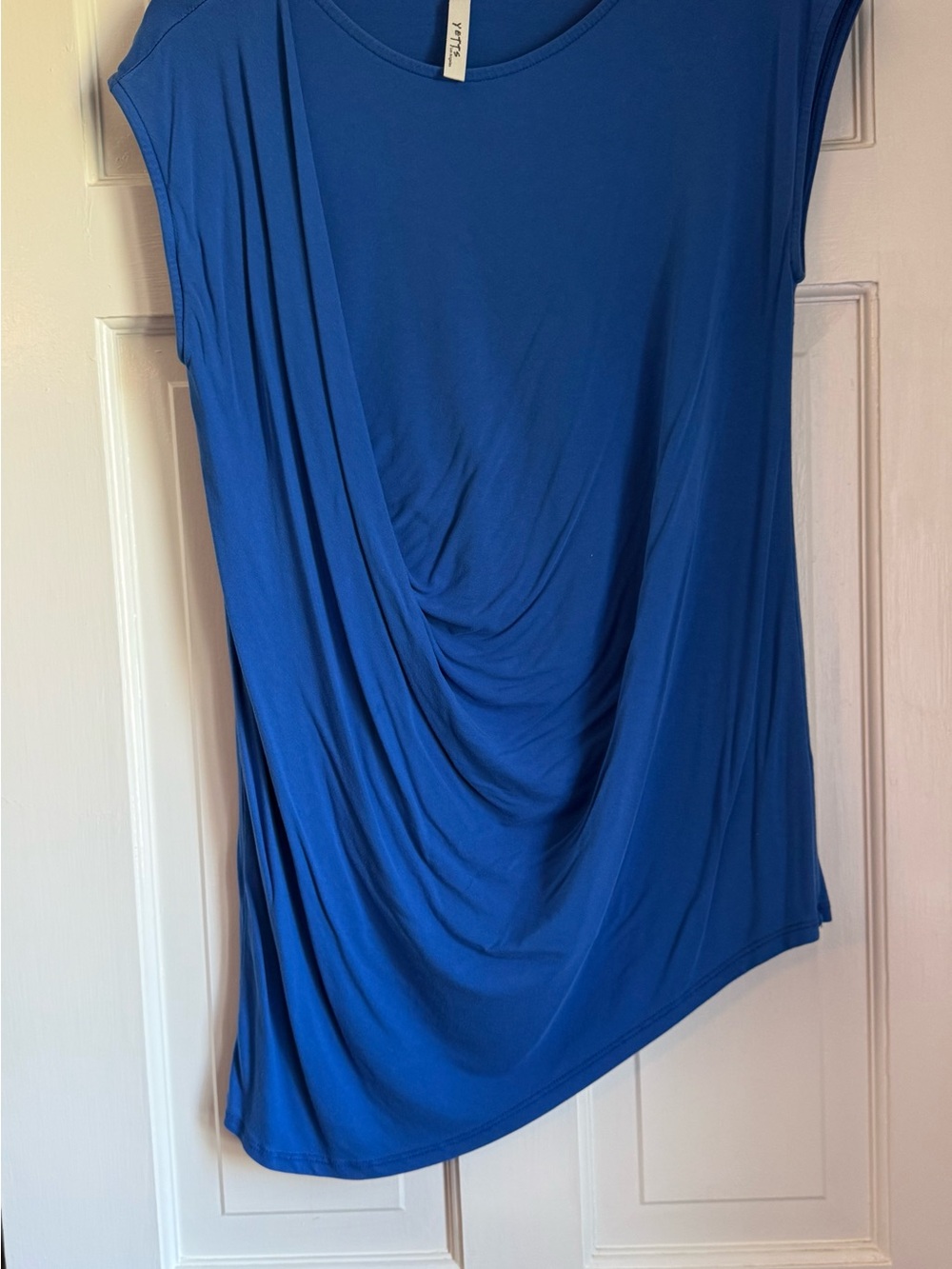 Women's Draped Cap-Sleeve Blouse in Royal Blue